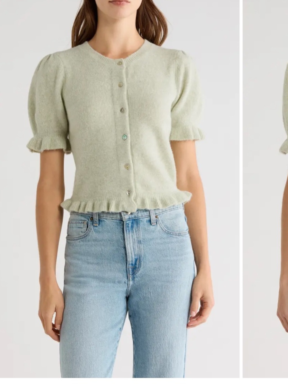 Rails Light Green Puff Sleeve Ruffle Cardigan - Picture 4 of 16